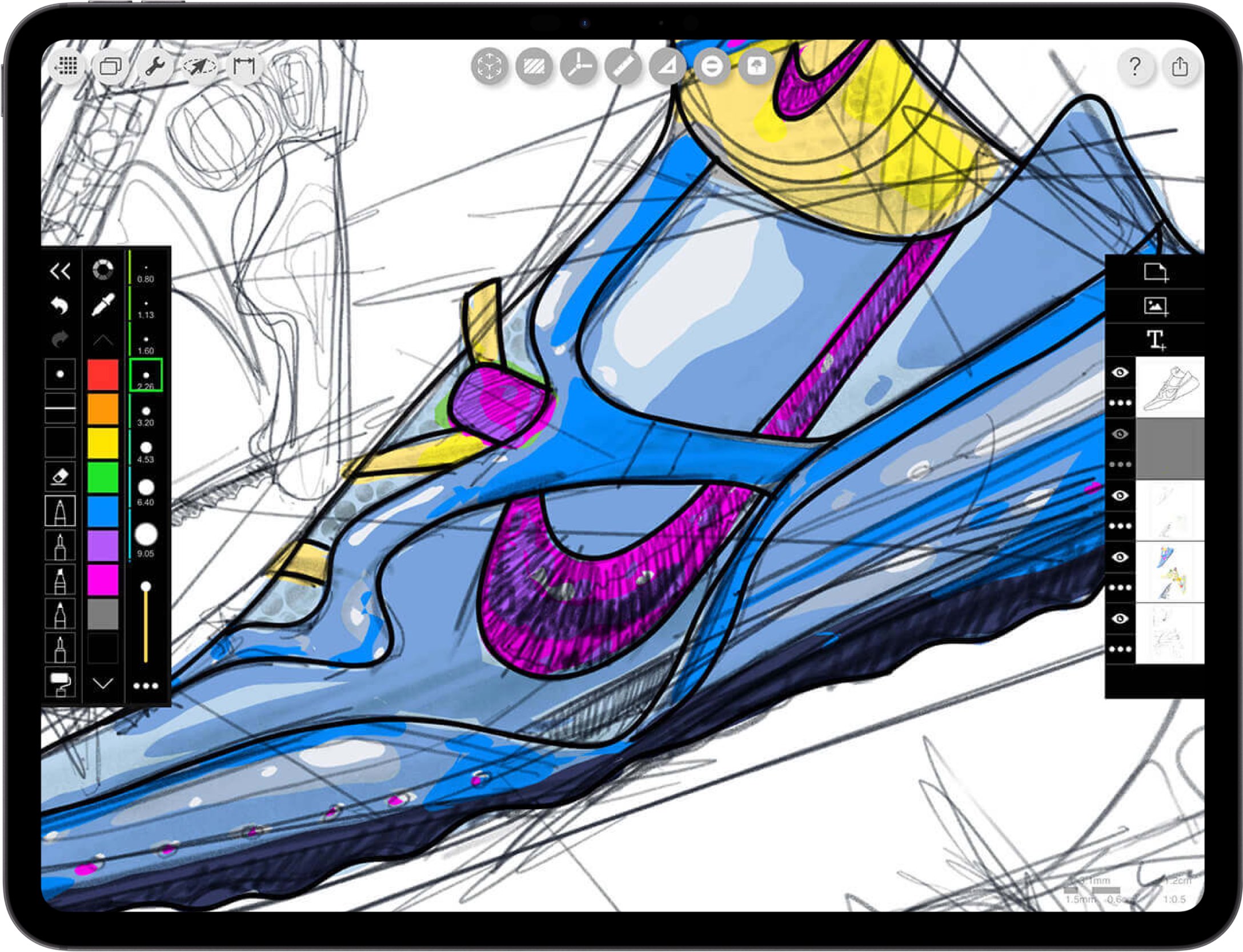 best App for architects _ iPad drawing for industrial design _ sneaker sketch